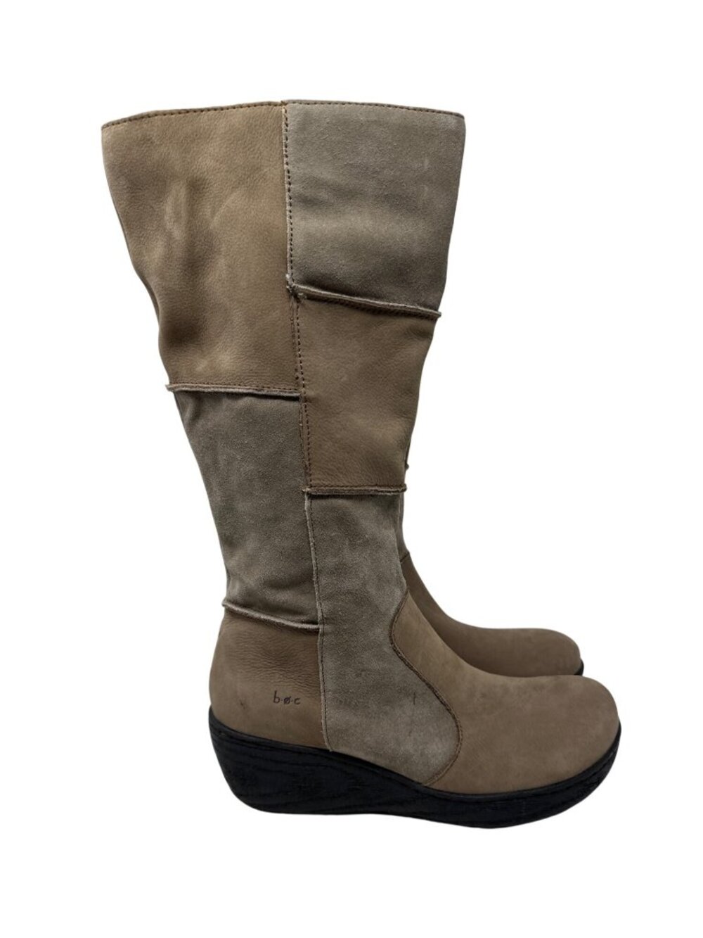 B.O.C. Light Brown Suede & Leather Knee-High Boots With Wedge Heel Size 8M